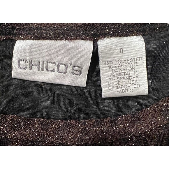 Chicos Top Womens Brown Textured Shimmer Long Sleeve Tee Casual Size 0/Small - Picture 5 of 7